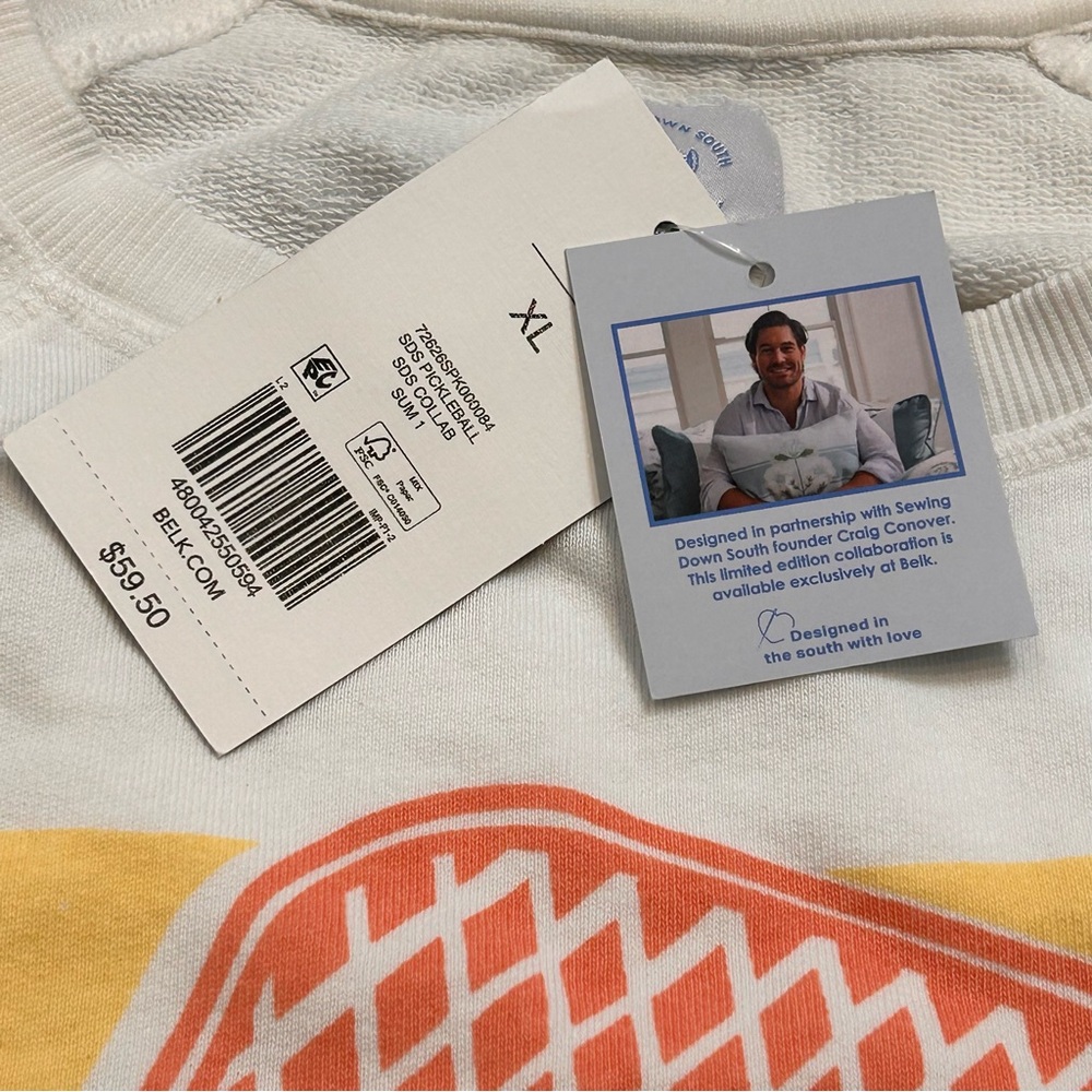 crown & ivy White Graphic Pickleball Sweatshirt with Coral, Teal & Yellow Print - Picture 12 of 13